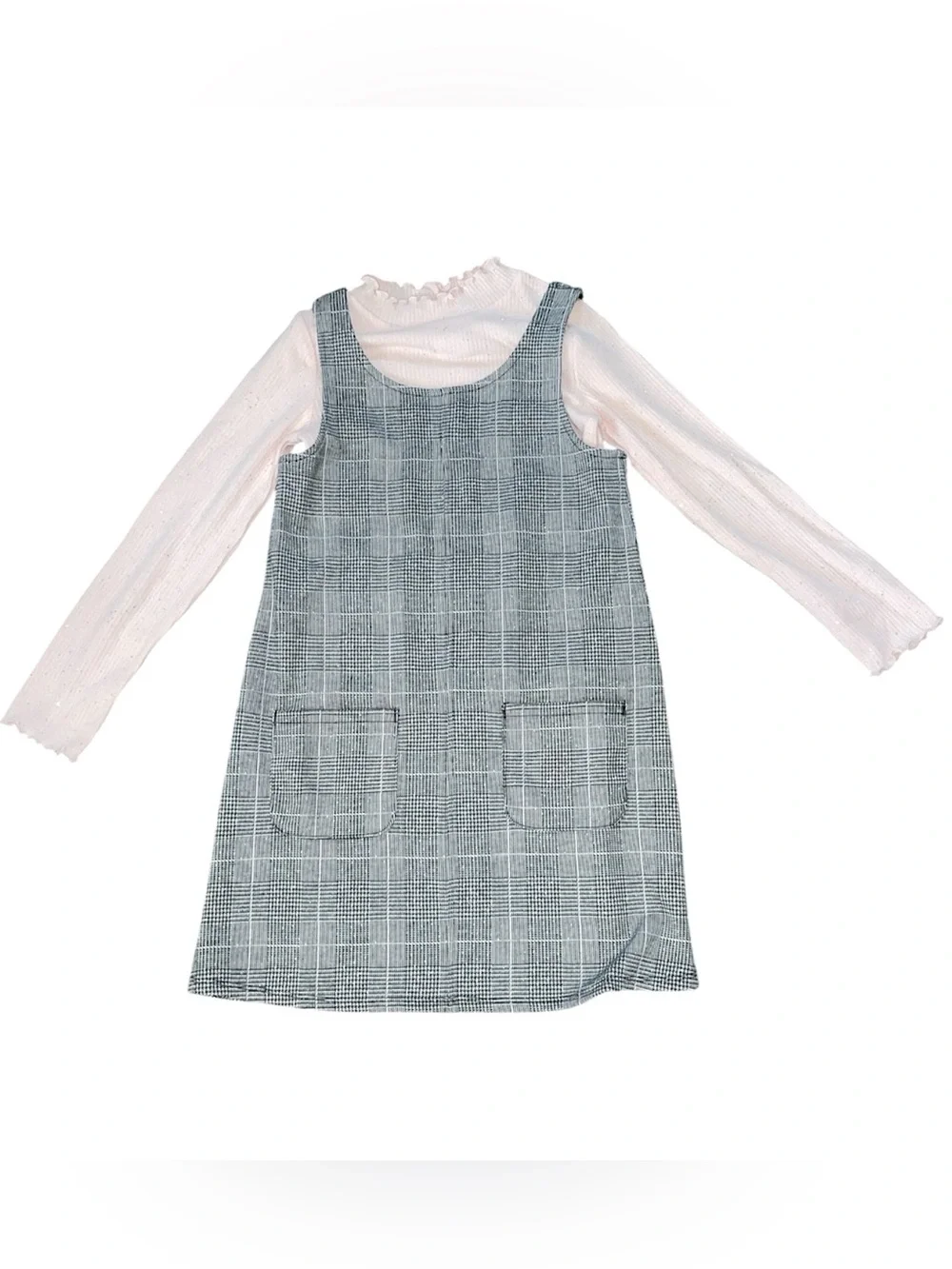 Jumping Beans mock neck top and plaid dress